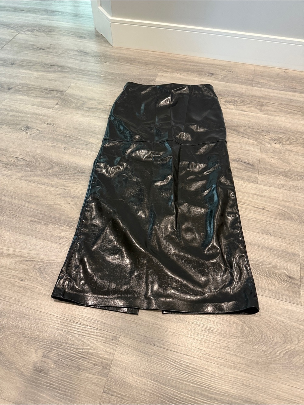H&M Black Faux Leather Maxi Skirt size small